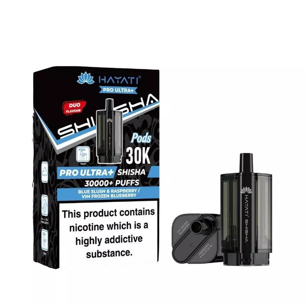 Hayati Pro Ultra Plus Shisha 30000 Blue Slush & Raspberry / Vim Frozen Blueberry Pods
