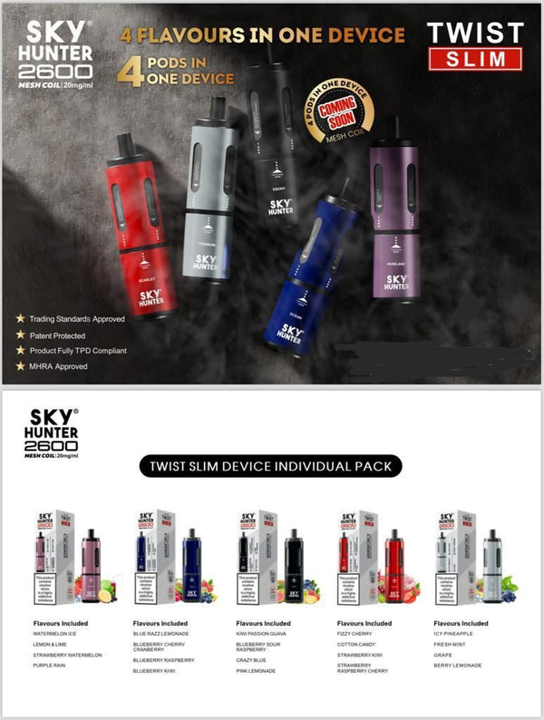 4 in 1 Sky Hunter 2600 Puffs Disposable Vape - Box of 5